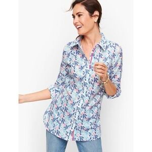 Talbots Classic Cotton Shirt Floral Ferns Women 3X Up Long Sleeves Preppy Garden